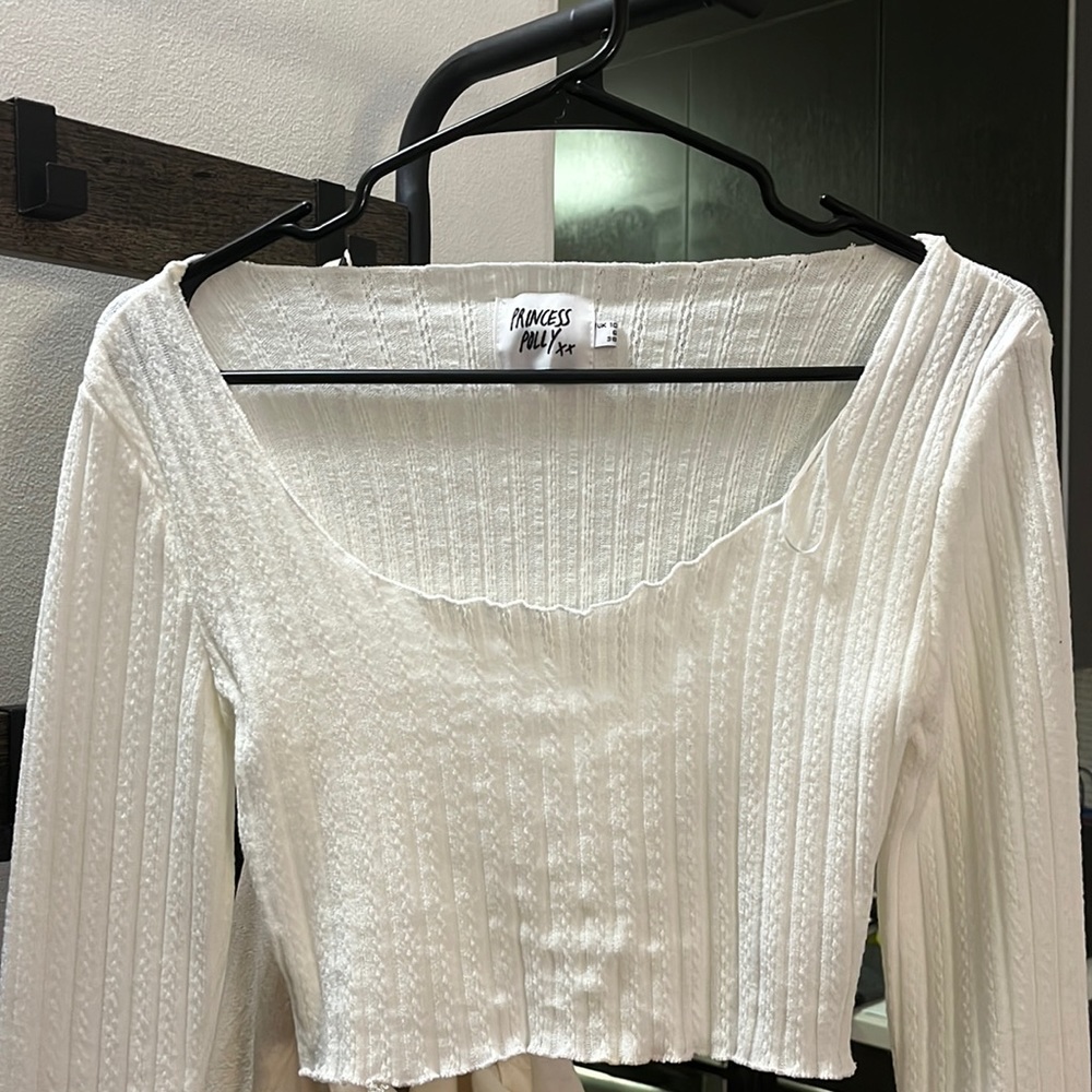 Cream white scoop neck stretch sweater